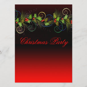 Dramatic Red Holly Corporate Christmas Party Invitation