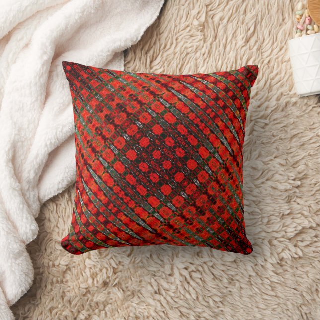 Dramatic Red Sine Waves Funky Pattern Cotton Throw Pillow (Blanket)