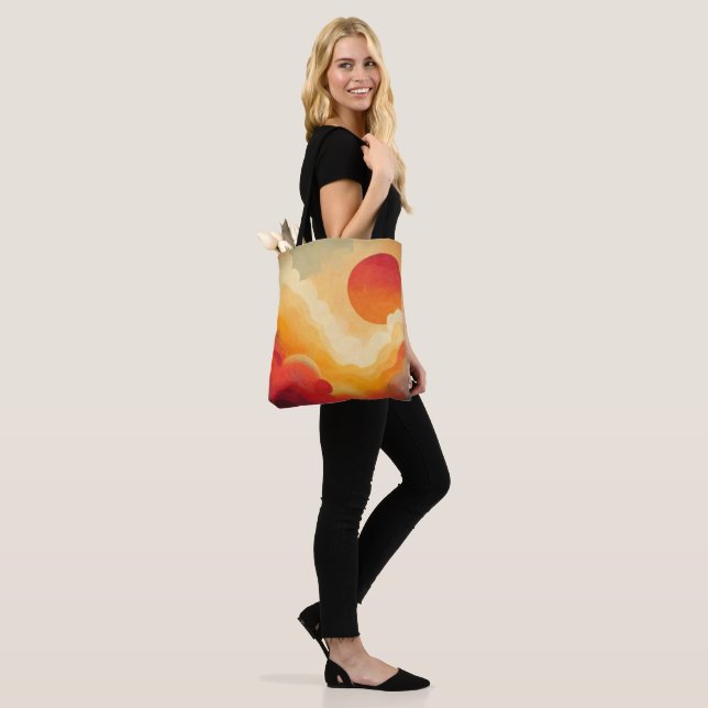 Dramatic Red Sun Painting Tote Bag (On Model)