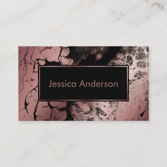 Dramatic Rose Gold and Black Marbled Texture Business Card (Front)