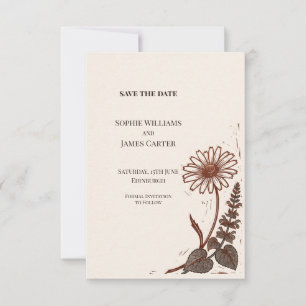 Dramatic Rust Linocut Daisy Save The Date