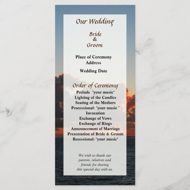 Dramatic Sea Sky at Dawn Wedding Program (Front)