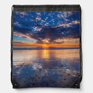Dramatic seascape, sunset, CA Drawstring Bag