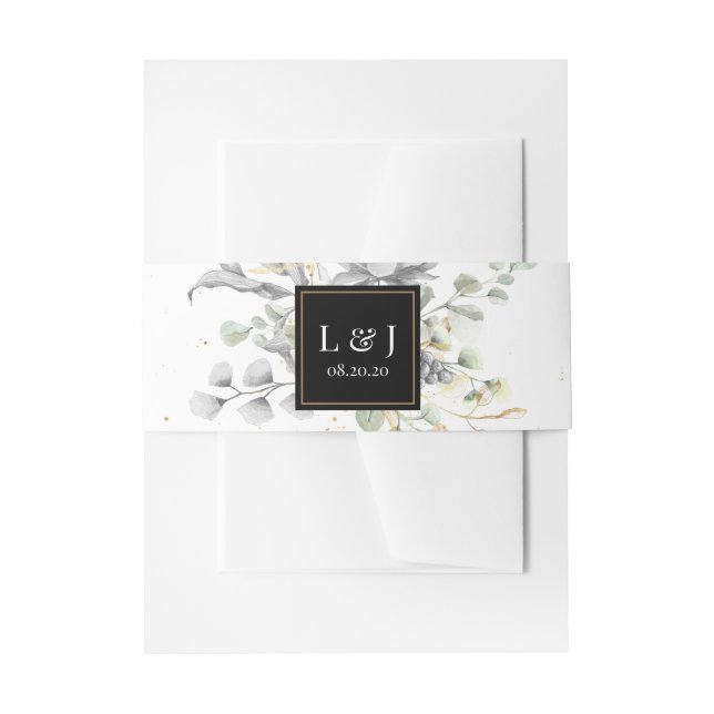 dramatic silver floral Wedding Belly Band Invitation Belly Band (Front Example)