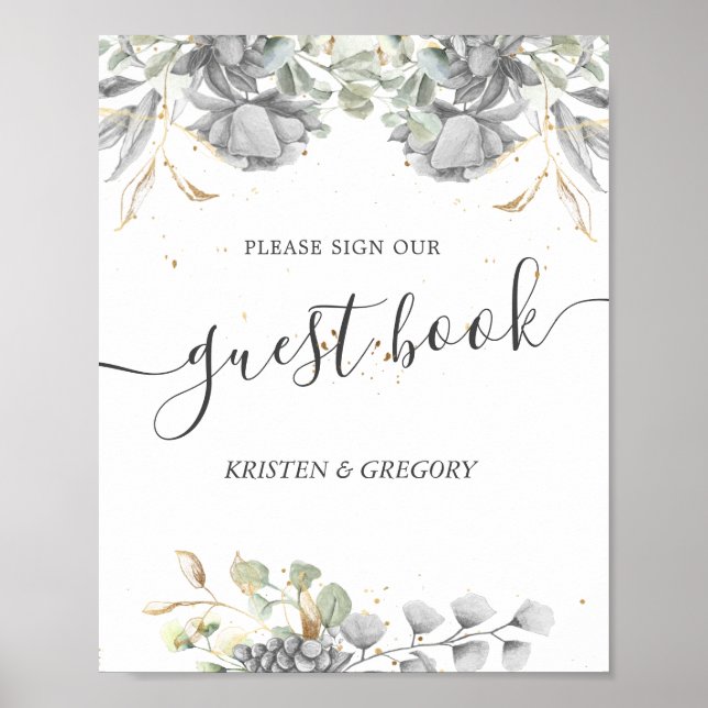 dramatic silver floral Wedding guest book (Front)