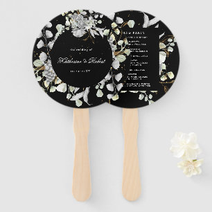 dramatic silver Floral Wedding Program Hand Fan