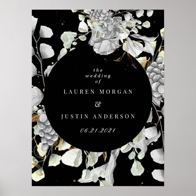 dramatic silver gold floral square Wedding Poster (Front)