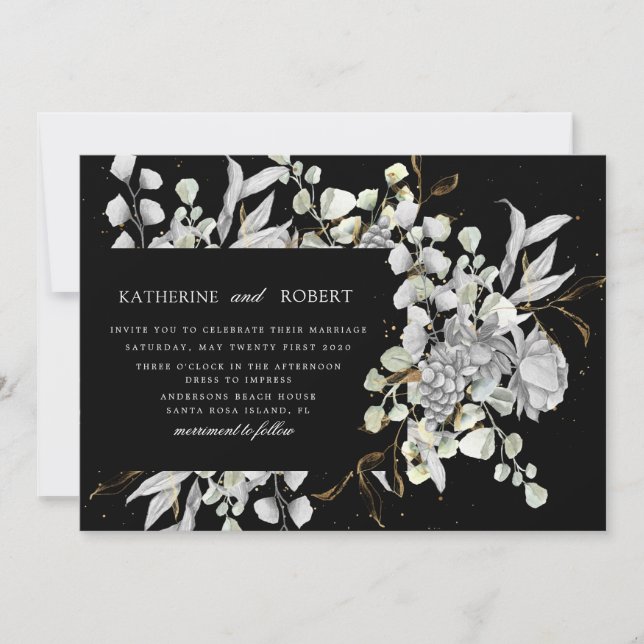 dramatic silver gold floral Wedding Invitation (Front)