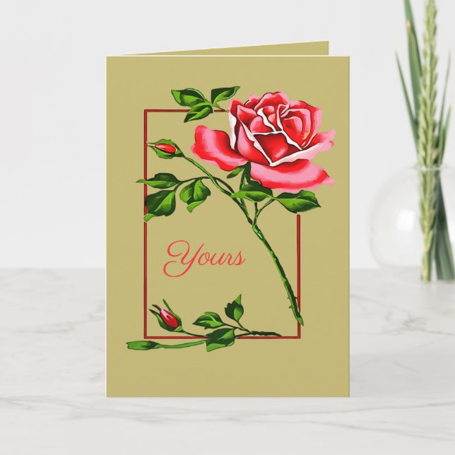 Dramatic Single Red Rose With Border Card (Front)