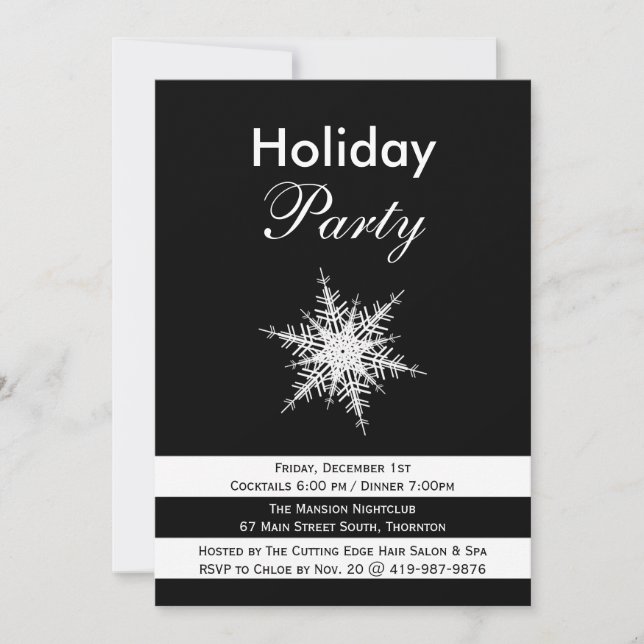 Dramatic Snowflake Corporate Holiday Party Invite (Front)