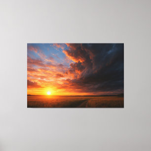 Dramatic Sunset & Clouds over Golden Field  Canvas Print