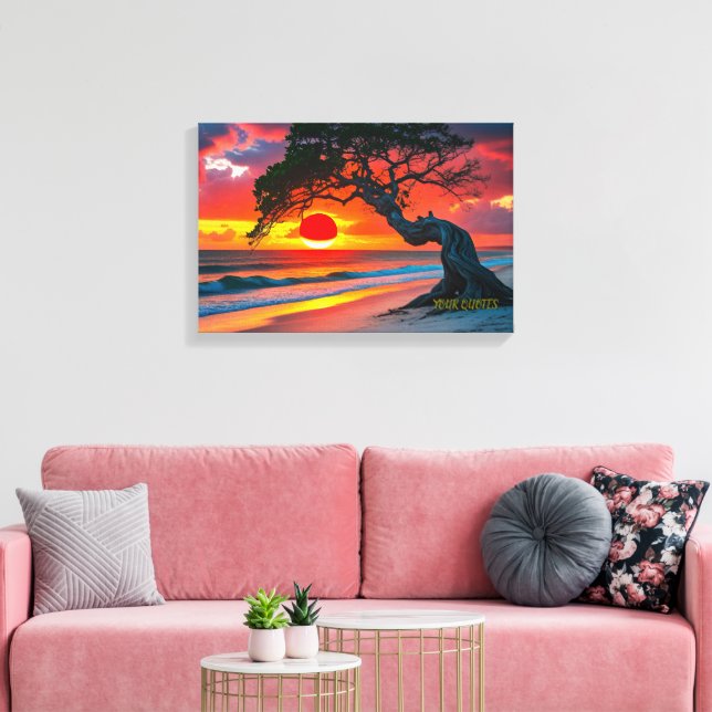 Dramatic Sunset Tree Over Ocean Beach Wall Art (Insitu(LivingRoom))