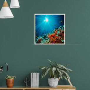 Dramatic Underwater Sunburst Art Poster