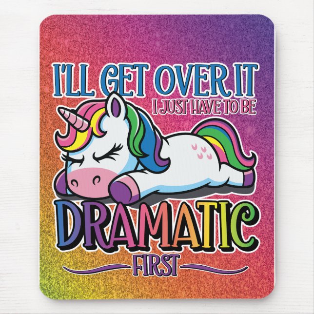 Dramatic Unicorn - Sparkly Rainbow Mouse Pad (Front)