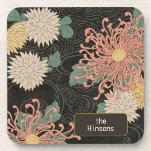Dramatic Vintage Japanese Chrysanthemum Floral  Coaster