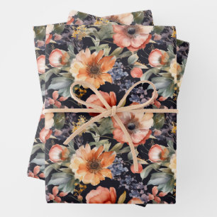 DRAMATIC WATERCOLOR FLORAL GIFT WRAPPING PAPER SHEET