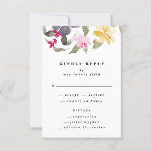Dramatic Watercolor Florals Wedding RSVP Card