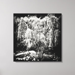 Dramatic Weeping Willow Tree Over River Bank Canvas Print