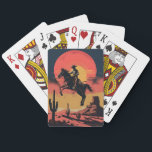Dramatic Western Mid Jump Sunset Playing Cards<br><div class="desc">Saddle up for high-stakes style. These playing cards feature bold back-of-deck art with a dramatic Western sunset in fiery red,  yellow,  and black. A cowboy and horse mid-leap capture the spirit of freedom,  grit,  and wild frontier magic—perfect for poker nights,  birthday gifts,  or collectors who ride their own trail.</div>