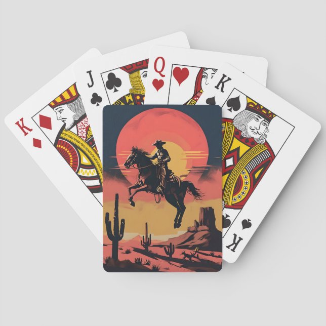 Dramatic Western Mid Jump Sunset Playing Cards (Back)