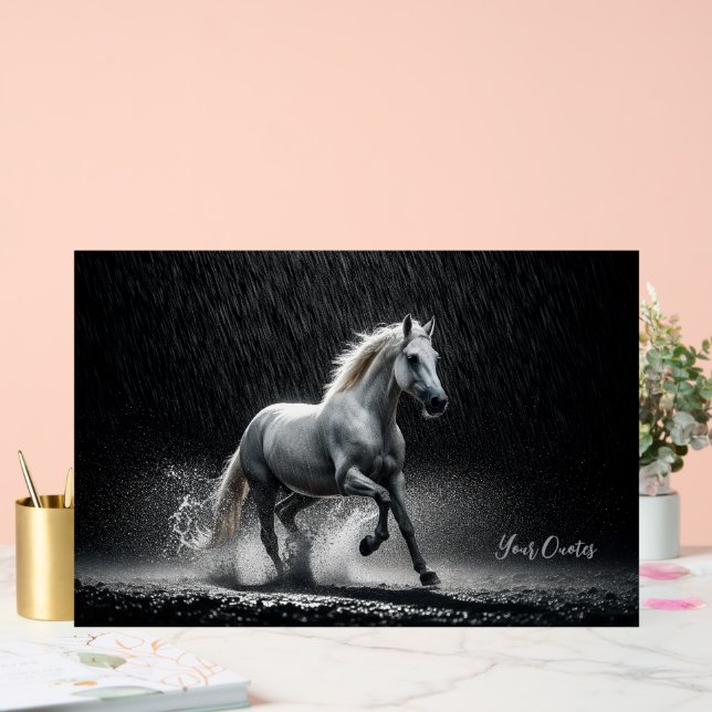Dramatic White Horse Galloping in Rain Acrylic Sign (Wedding)
