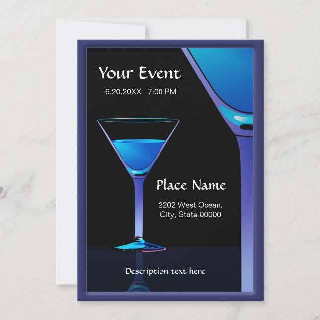 Dramatique Blue Martini Cocktails Invitation (Devant)