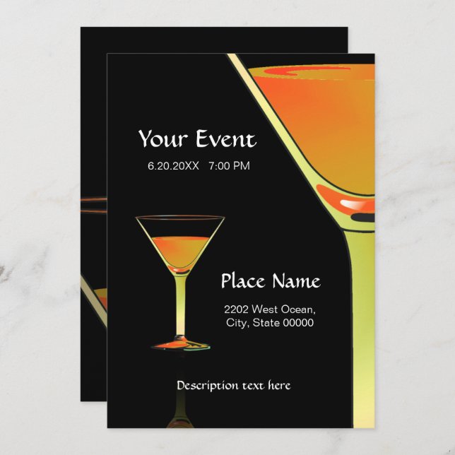 Dramatique Martini Cocktails Invitation (Devant / Derrière)