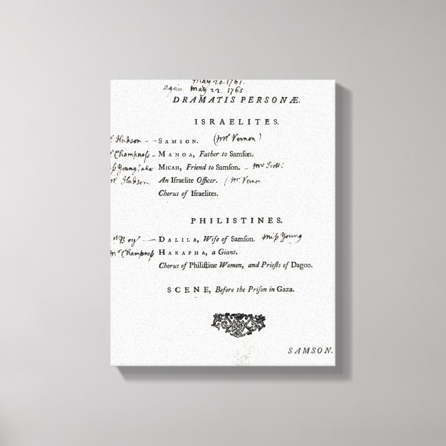 Dramatis Personae for Samson Canvas Print (Front)
