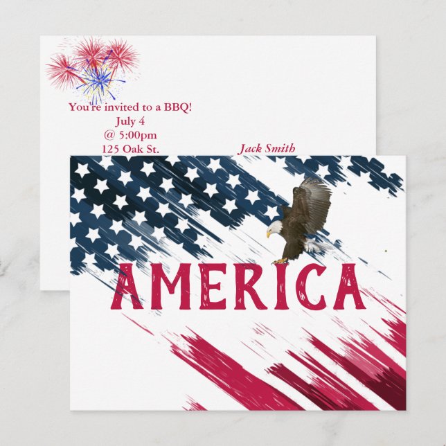 Drapeau 4 juillet BBQ Party Invitation Carte posta (Devant / Derrière)