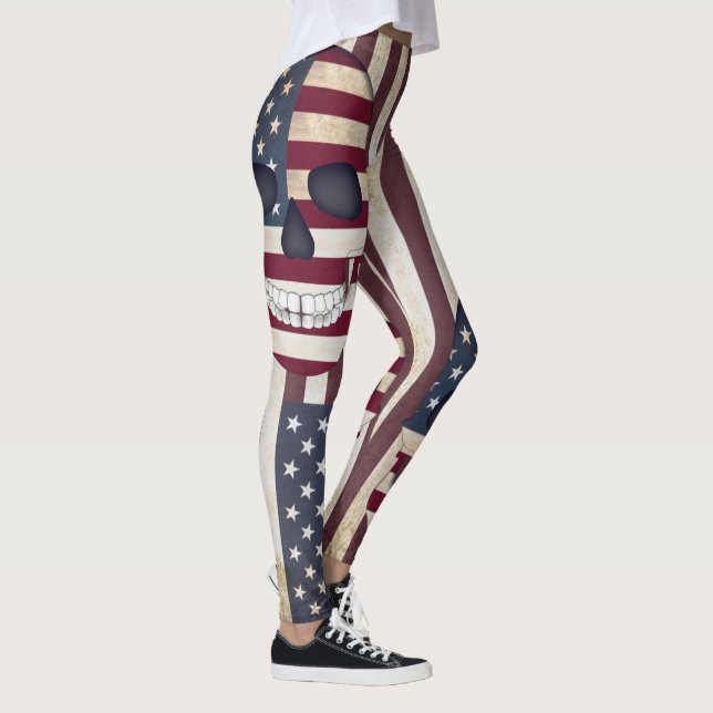 Drapeau américain avec crânes Leggings rustiques (Droite)