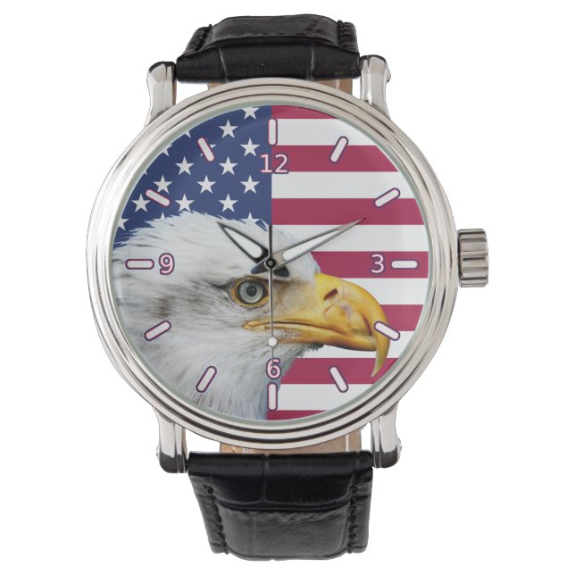 Drapeau Américain Avec Montre En Cuir Aigle (devant)