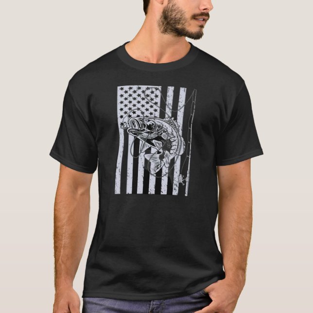 Drapeau américain avec pêche T-shirt (Devant)