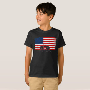 Drapeau américain de T-shirt d'enfants luttant la