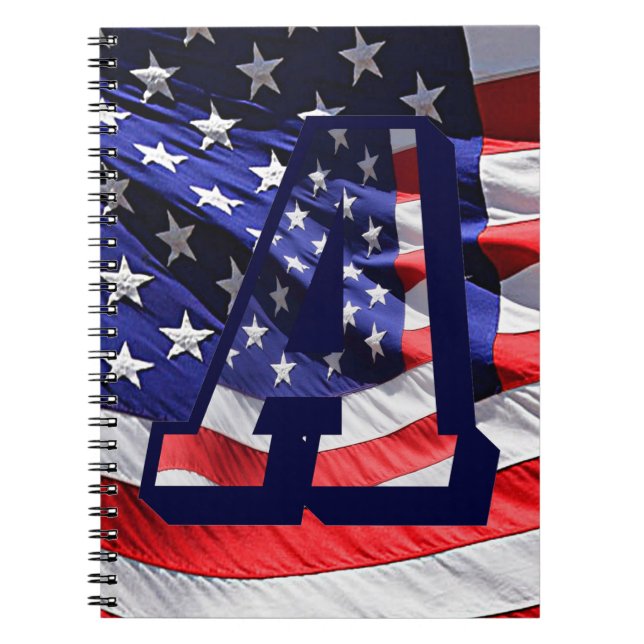 Drapeau américain et lettre "A" Carnet spiral (Devant)