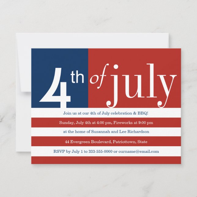 Drapeau américain Invitation du 4 juillet (Devant)