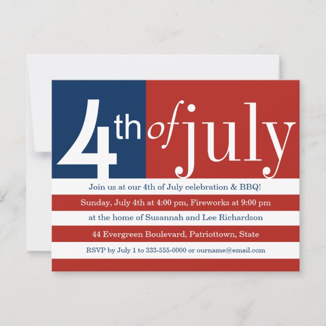 Drapeau américain Invitation du 4 juillet (Devant)