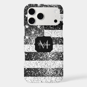 Drapeau américain noir blanc argent paillettes Mon