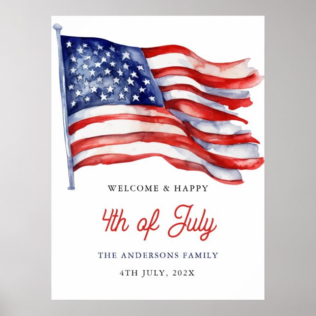 Drapeau américain patriotique 4 juillet Affiche de (Devant)