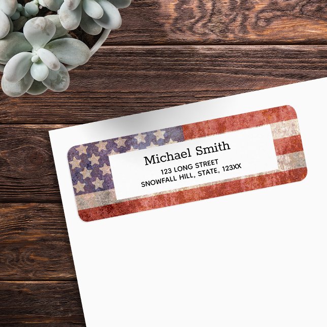 Drapeau américain Patriotique Grunge (Patriotic Grunge American Flag Return Address Labels.  Stars and stripes with nostalgic vibes.)