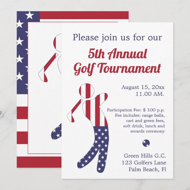 Drapeau américain | Tournoi de golf Invitation (Devant / Derrière)