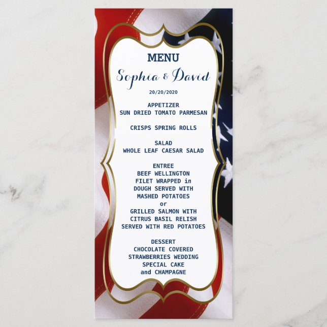 drapeau américain unique et tendance Menu Mariage  (Devant)