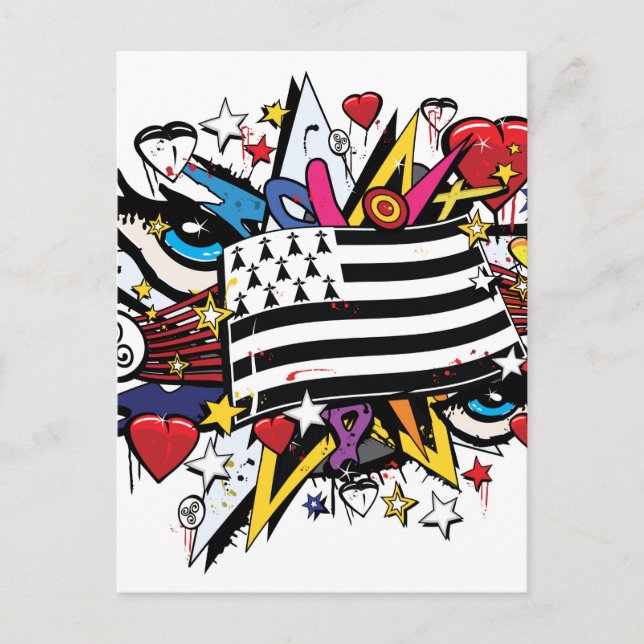 Drapeau Bretagne Breizh graffiti Breton graff Postcard (Front)