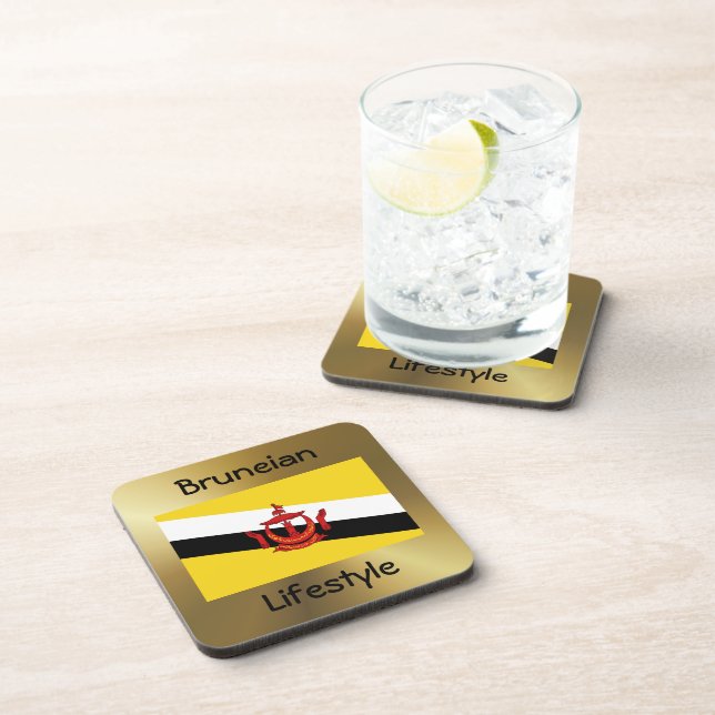 Drapeau Brunei + Dessous de verre texte (Côté Droit)