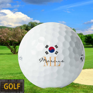 Drapeau coréen monogramme et balles de golf Corée 