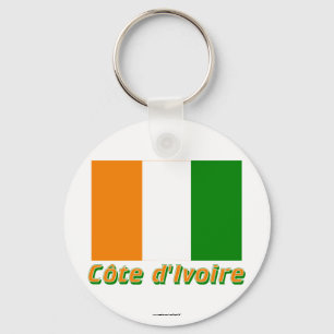 Drapeau Côte d'Ivoire avec le nom en français Keychain