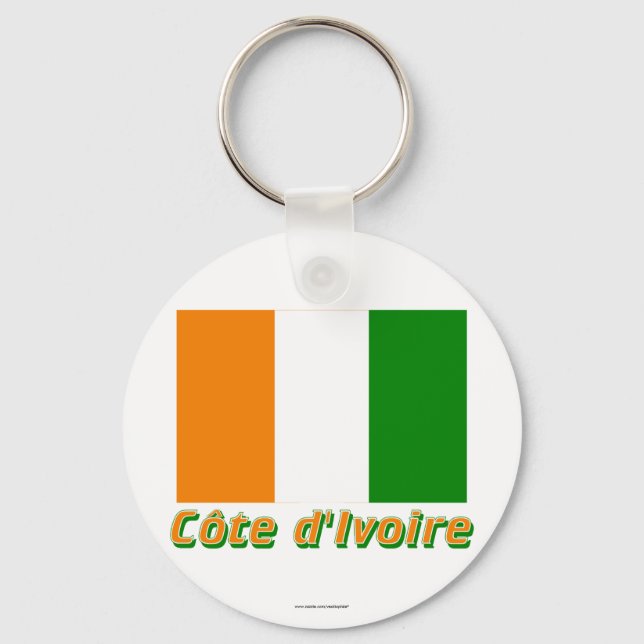 Drapeau Côte d'Ivoire avec le nom en français Keychain (Front)