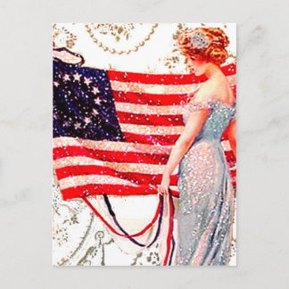 Drapeau dame 4 juillet Patriotique Vintage carte p