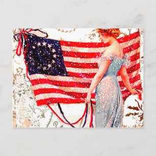 Drapeau Dame Juillet 4 Art Vintage carte postale