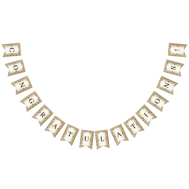 Drapeau de fanion doré décoratif à fleurs blanches (Tout)