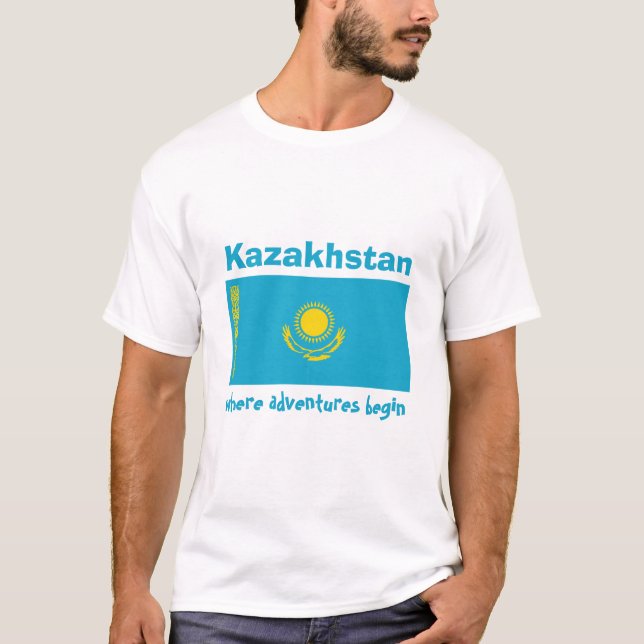 Drapeau de Kazakhstan + Carte + T-shirt des textes (Devant)